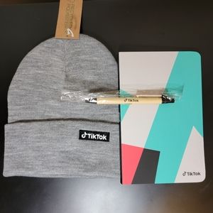 TikTok Hat Grey Winter Hat Notebook Pen Official TikTok Gift Set Merch Rare